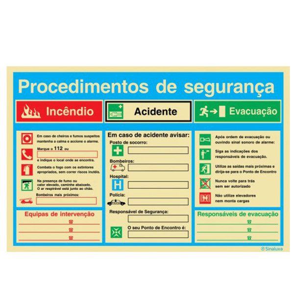 Sinal Procedimentos Segurança em Caso Emergência P1068